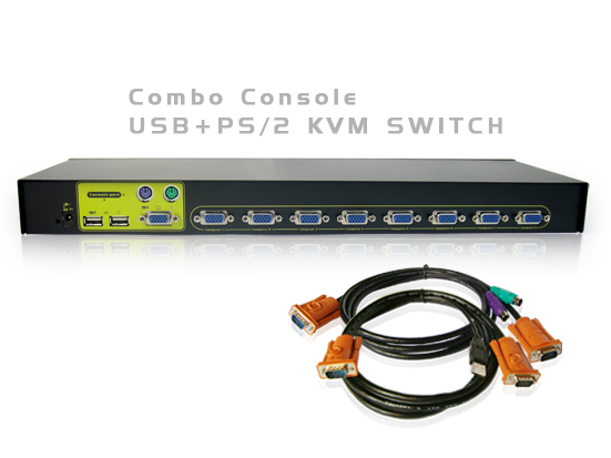 8Port USB+PS/2 KVM Switch1UMetal